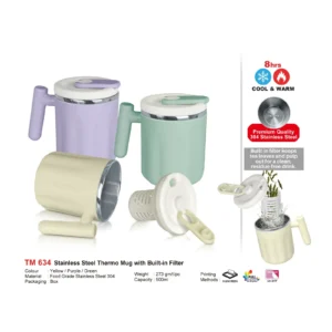 stainless steel thermo mug with built in filter (tm634)