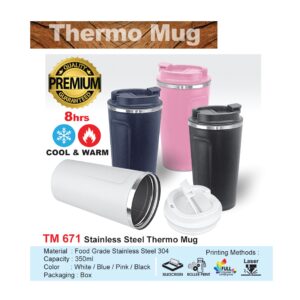 stainless steel thermo mug with straw (tm671)