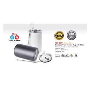 stainless steel thermo mug with straw ( double wall ) (tm6811)