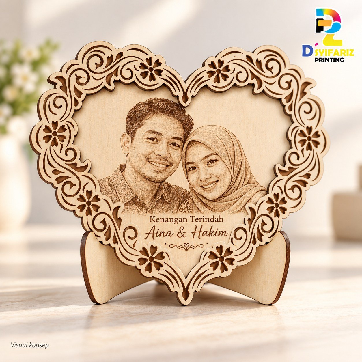 Bingkai Hati Floral Custom - visual konsep