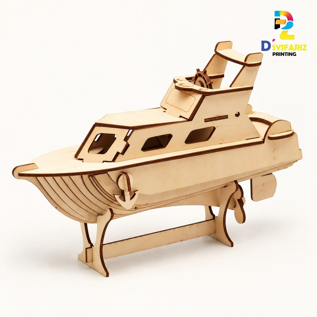 Model Bot Yacht Kayu - visual konsep berlogo Dsyifariz