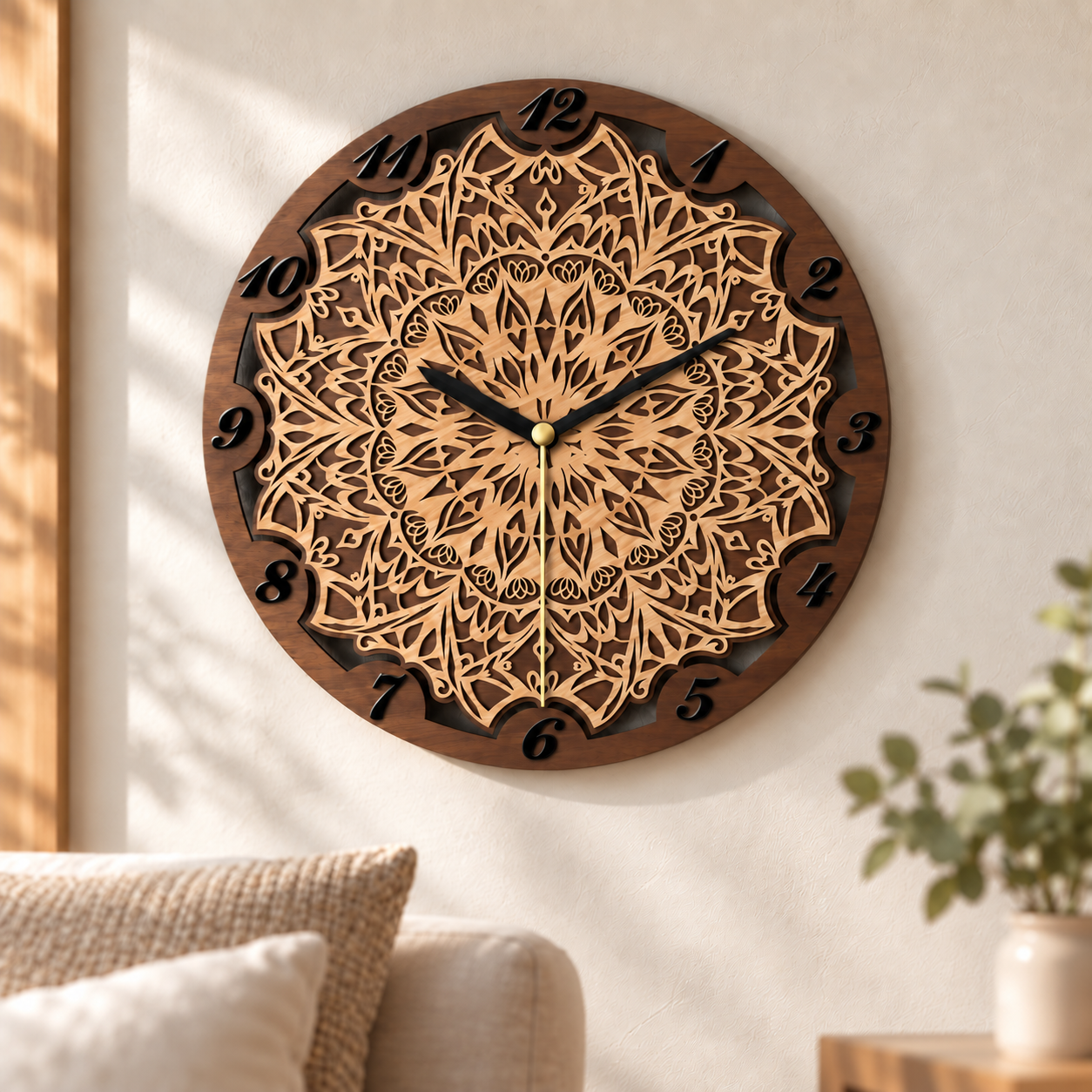 Jam Dinding Mandala Kayu - visual konsep